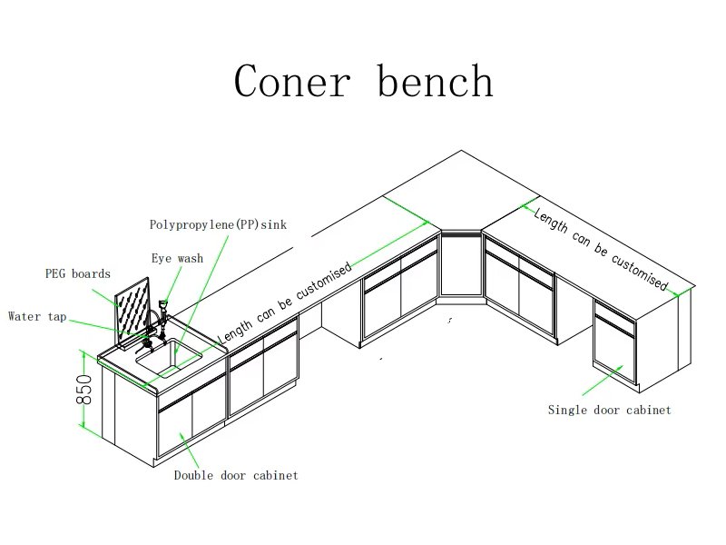 all steel corner lab bench with sink faucet