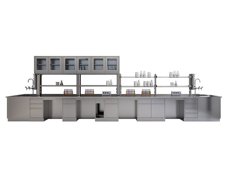 Heavy duty stainless steel lab bench with storage cabinet and drawers