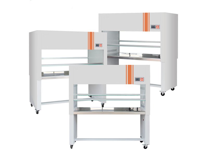 Vertical laminar flow cabinet placed inside pharmaceutical cleanroom