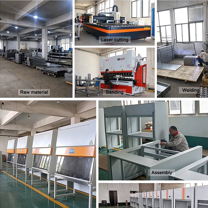 Production workshop of vertical laminar flow cabinet, laboratory clean bench manufacturing site
