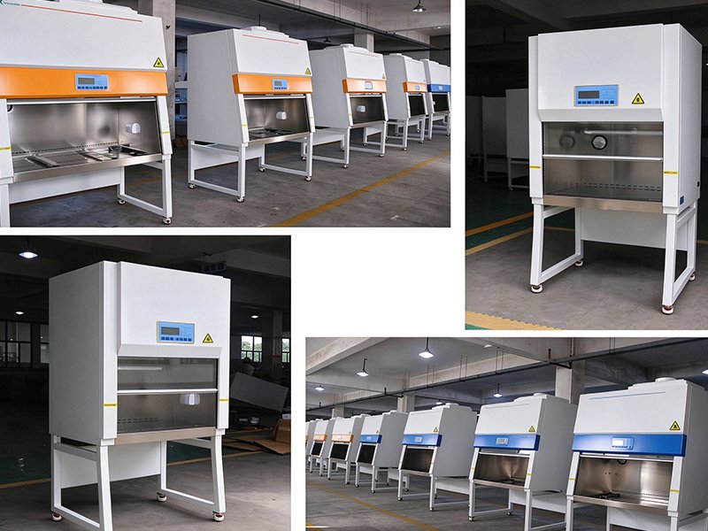 Batch production of Class II B2 biological safety cabinets inside manufacturer workshop