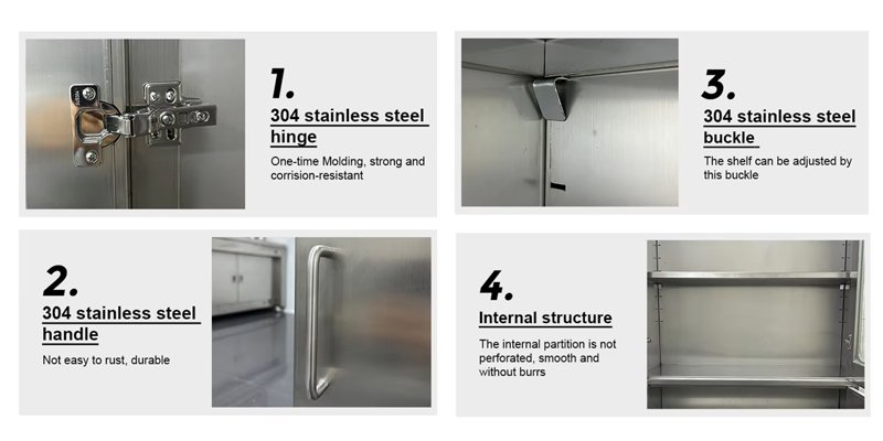 Stainless steel medicine & reagent storage cabinet details, stainless steel U handle and hinges for lab medicine storage