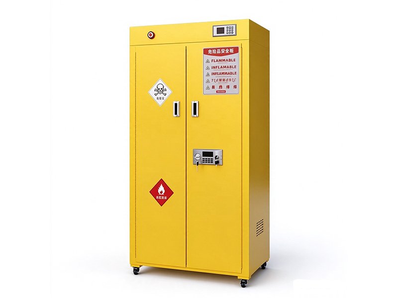 1. Intelligent hazardous chemical storage cabinet, yellow double door, equipped with temperature and humidity alarm and password lock 2.